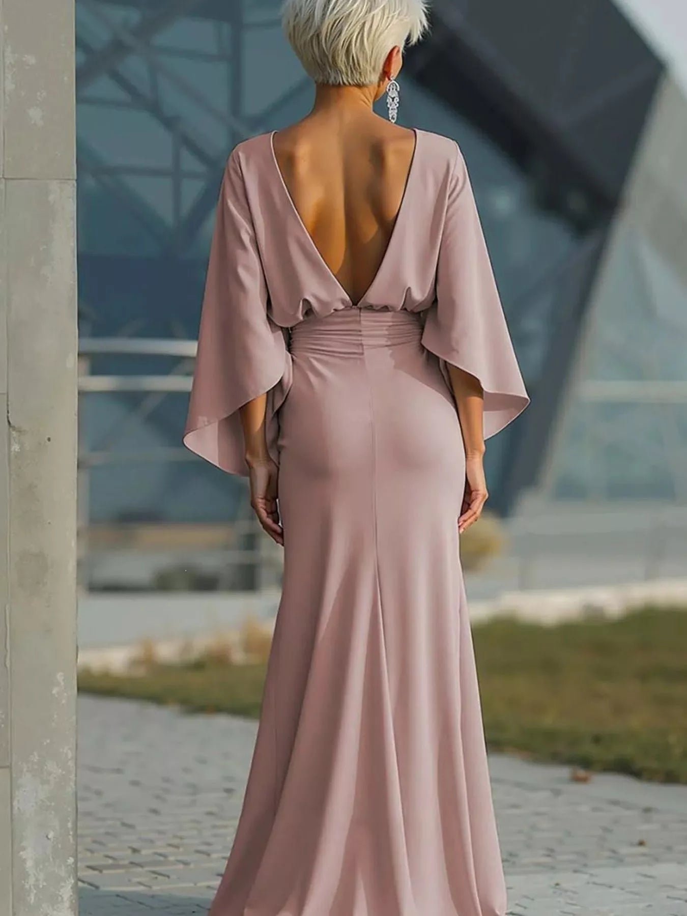 Ruched Batwing-Sleeve Pocket Maxi Dress – alternate view 4