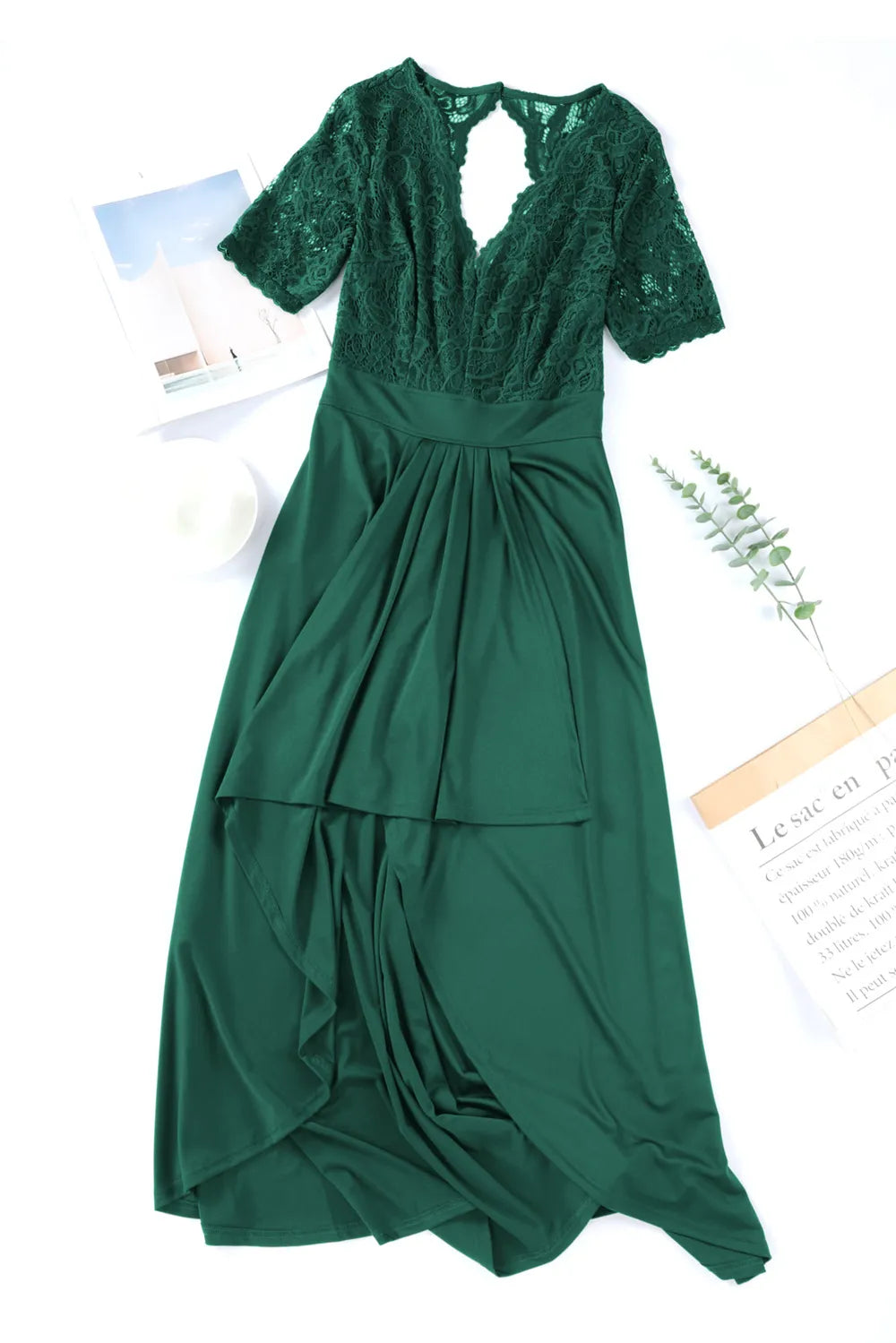 Lace cutout high-low short sleeve maxi dress 5