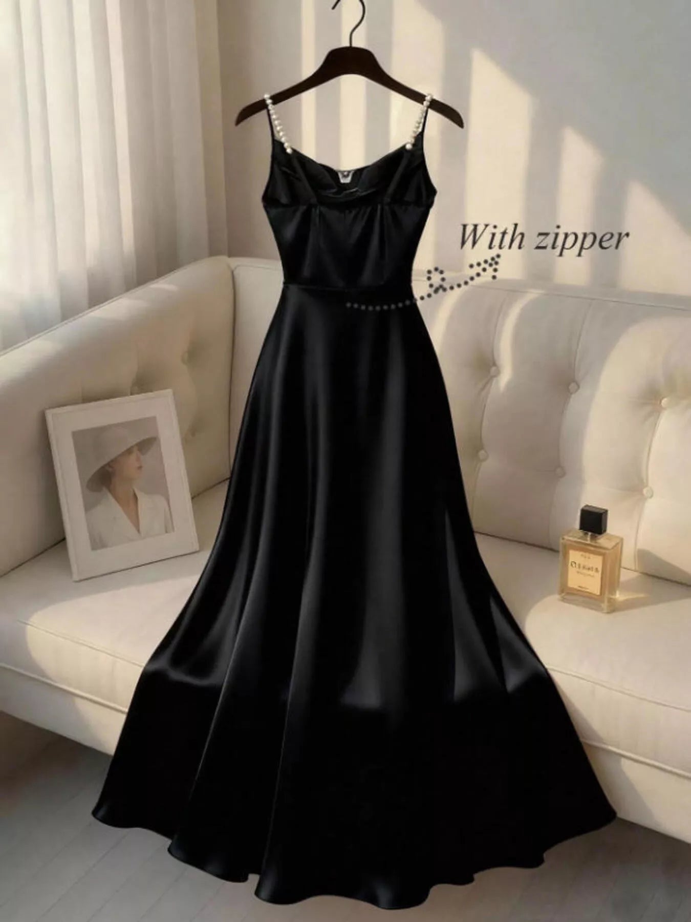 Satin cami maxi dress pearl strap detail