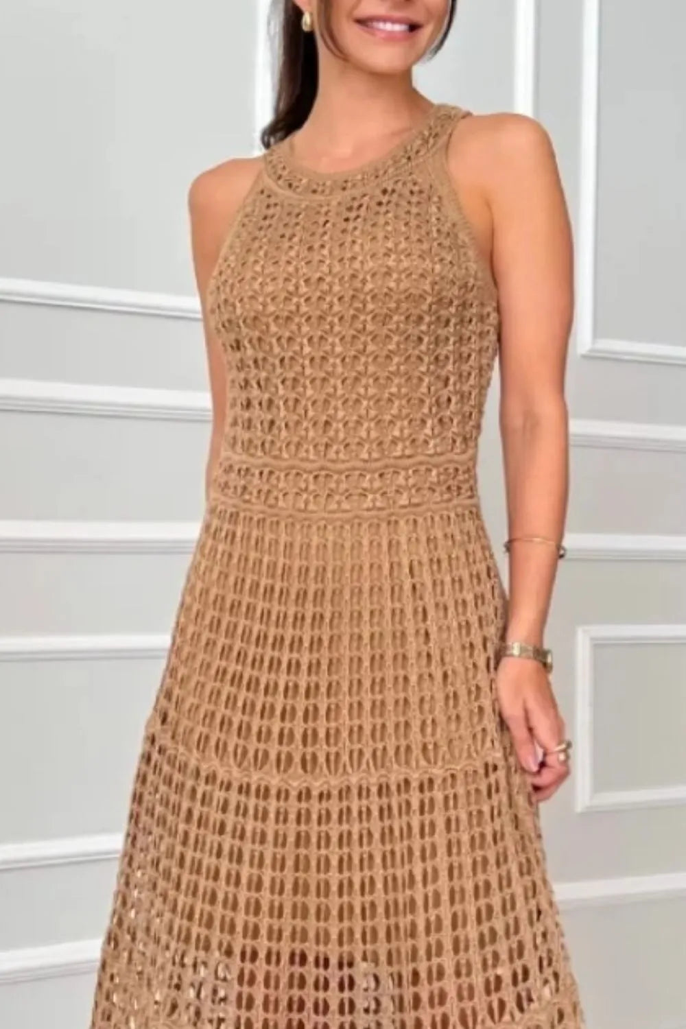Ochre sleeveless cutout maxi dress