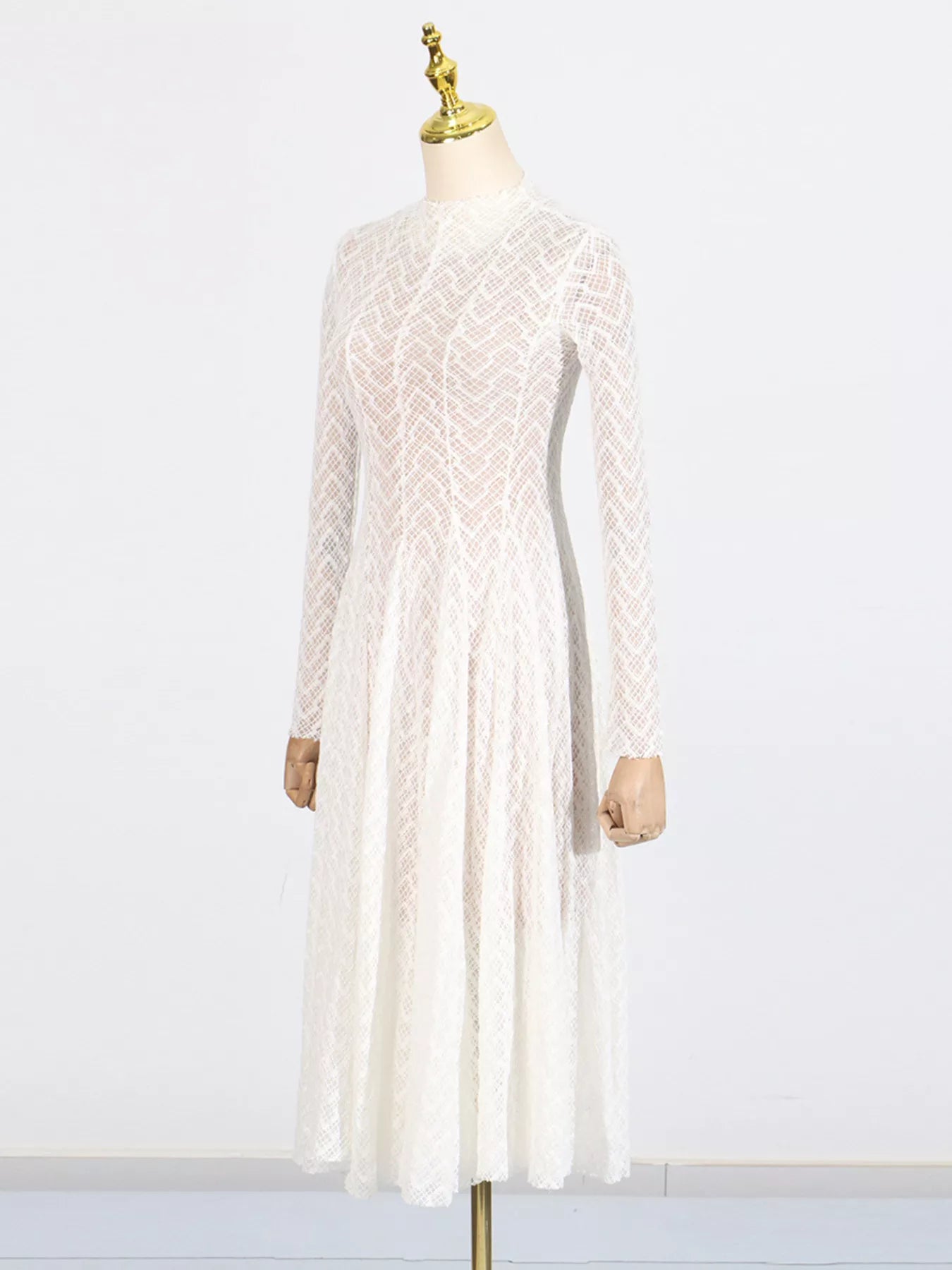 White formal lace maxi dress side view