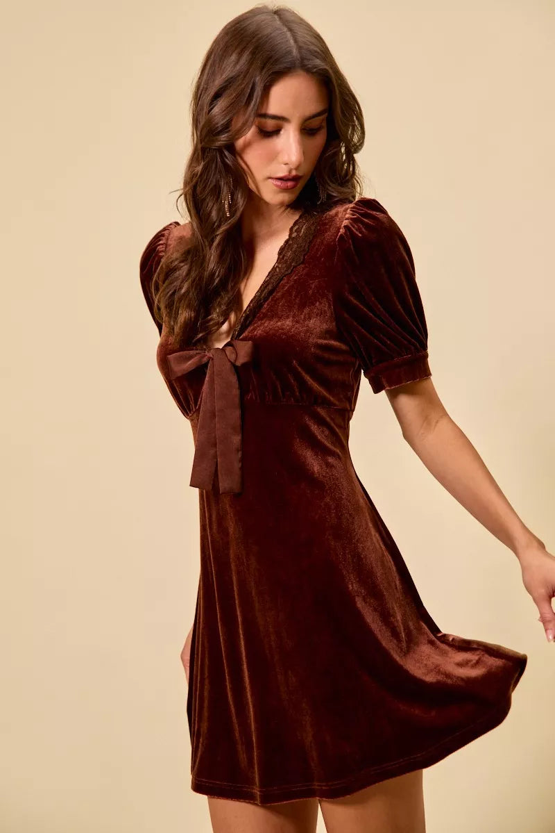 Mauve velvet mini dress back view