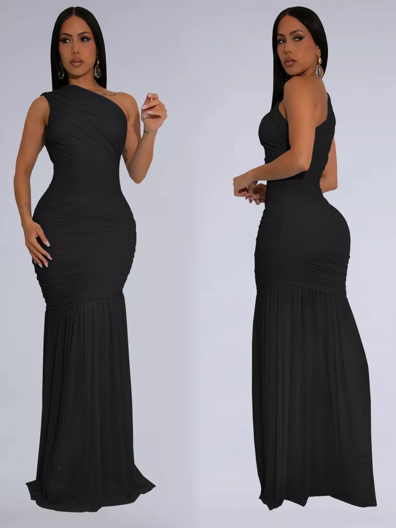 One-Shoulder Ruched Bodycon Slit Maxi Dress - product view 3