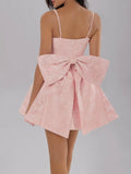 Blush-Pink Satin Bow Ruched Mini Cami Dress - product view 1