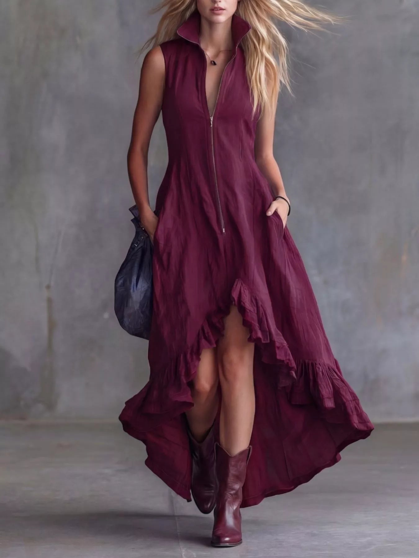 Plus-size high-low ruffle dress front view