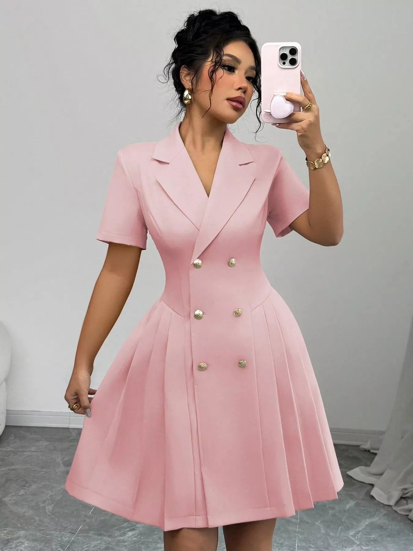 Double-breasted blazer dress front view