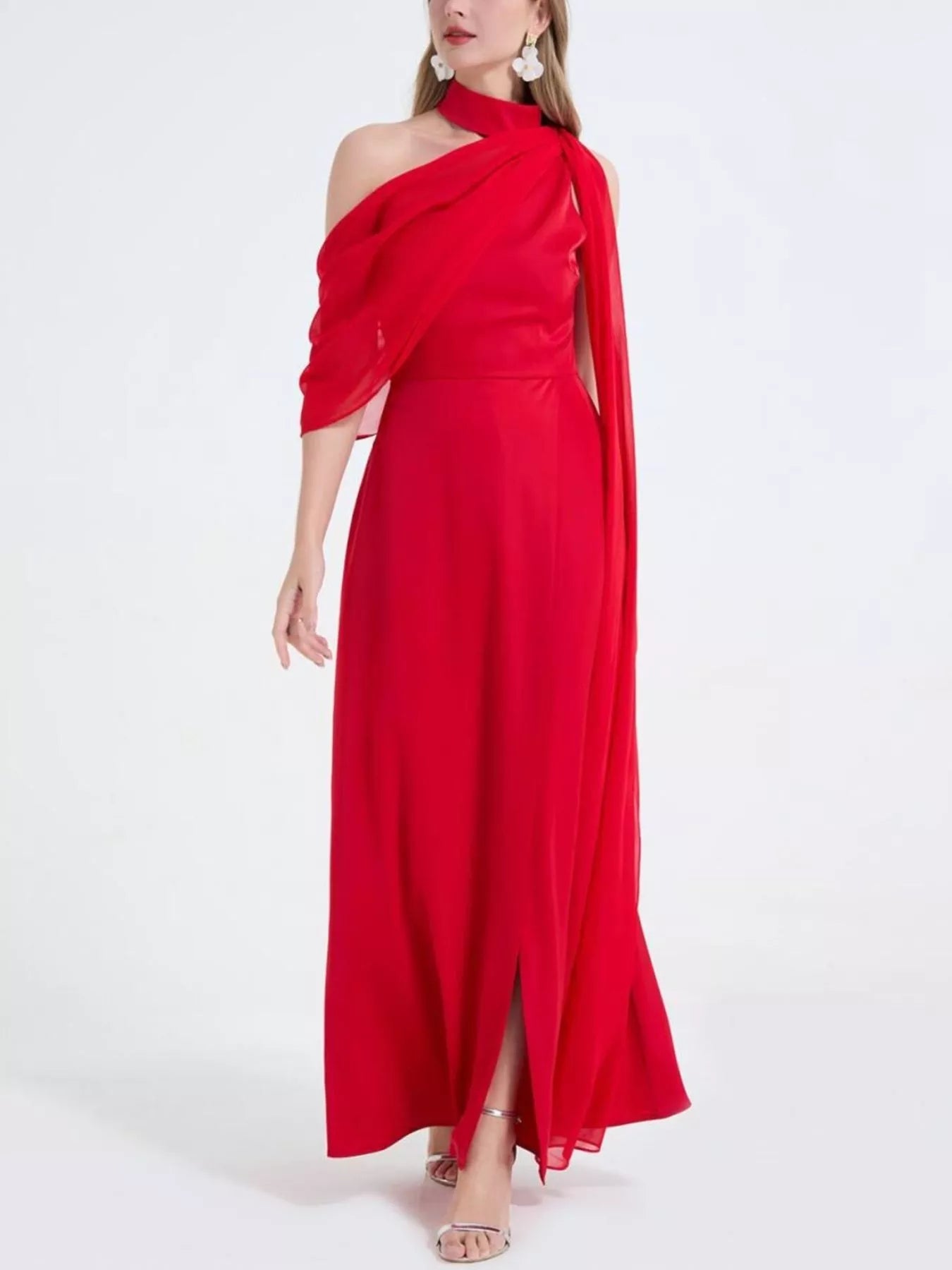 High-slit maxi dress full silhouette