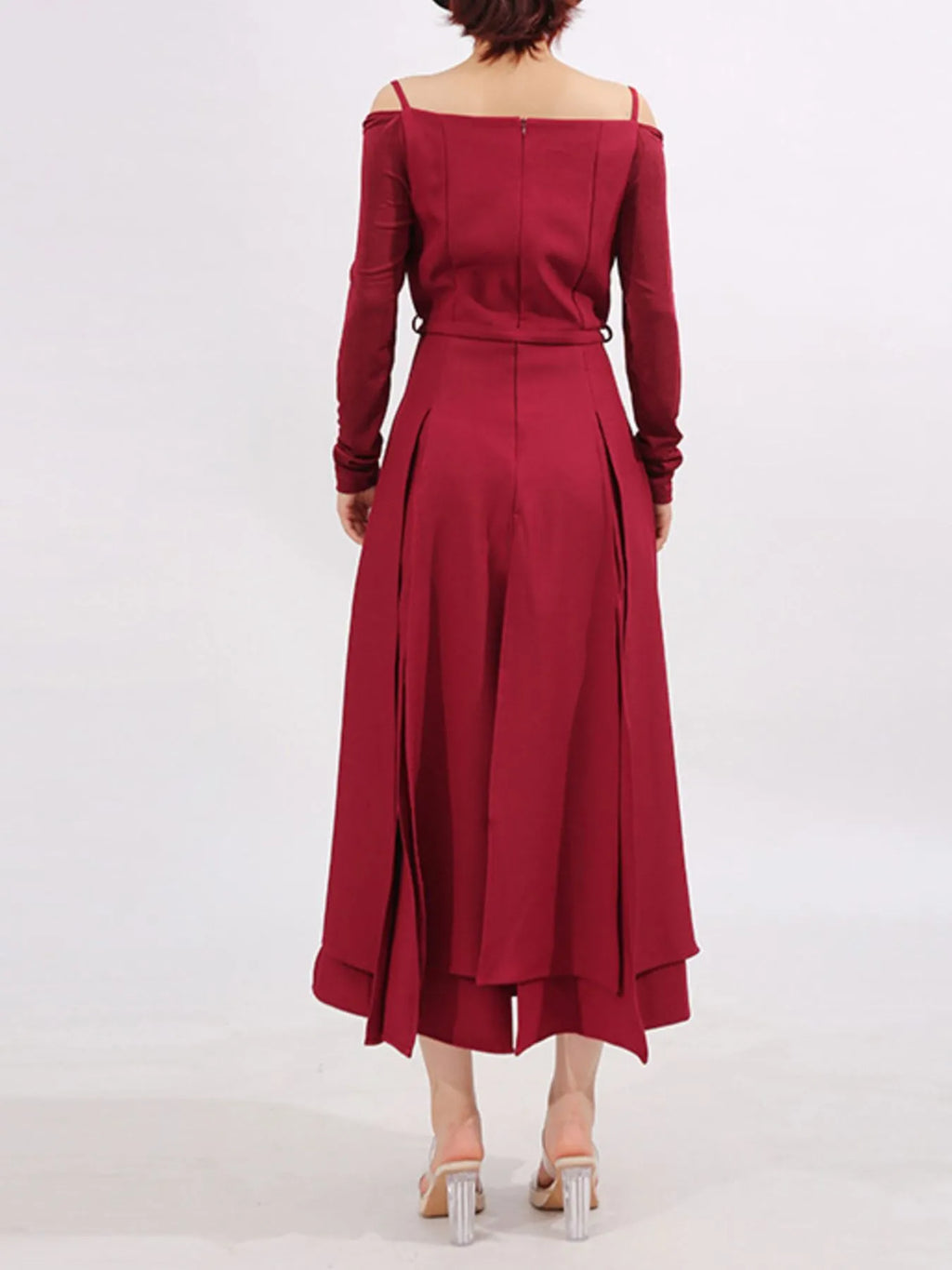 Ruched Spaghetti-Strap Long-Sleeve Slit Dress - product view 4