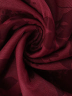 Burgundy floral mesh dress fabric close-up