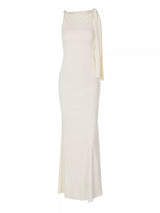 Elegant draped maxi dress fabric detail