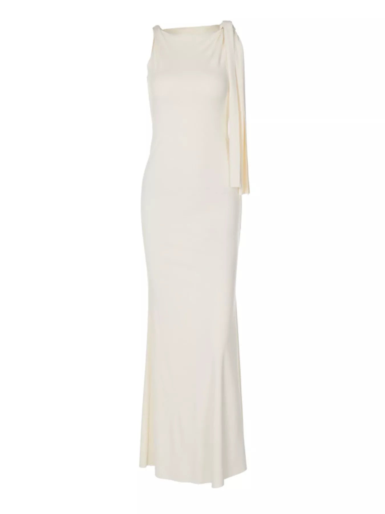 Elegant draped maxi dress fabric detail