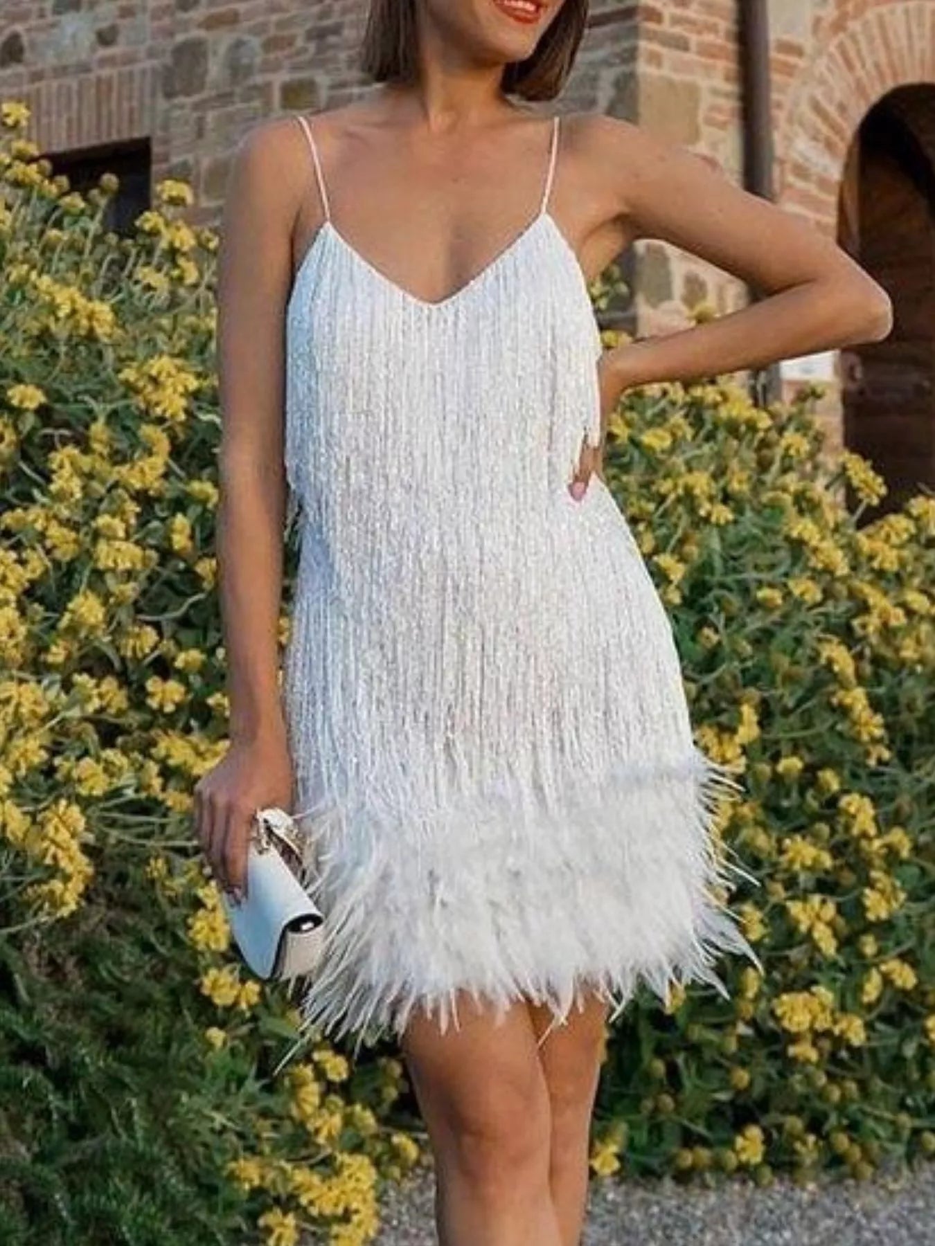 Plus-Size Sequin Feather-Fringe Mini Dress - product view 3