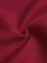 Red pearl-trim v-neck bodycon dress, waist detail.