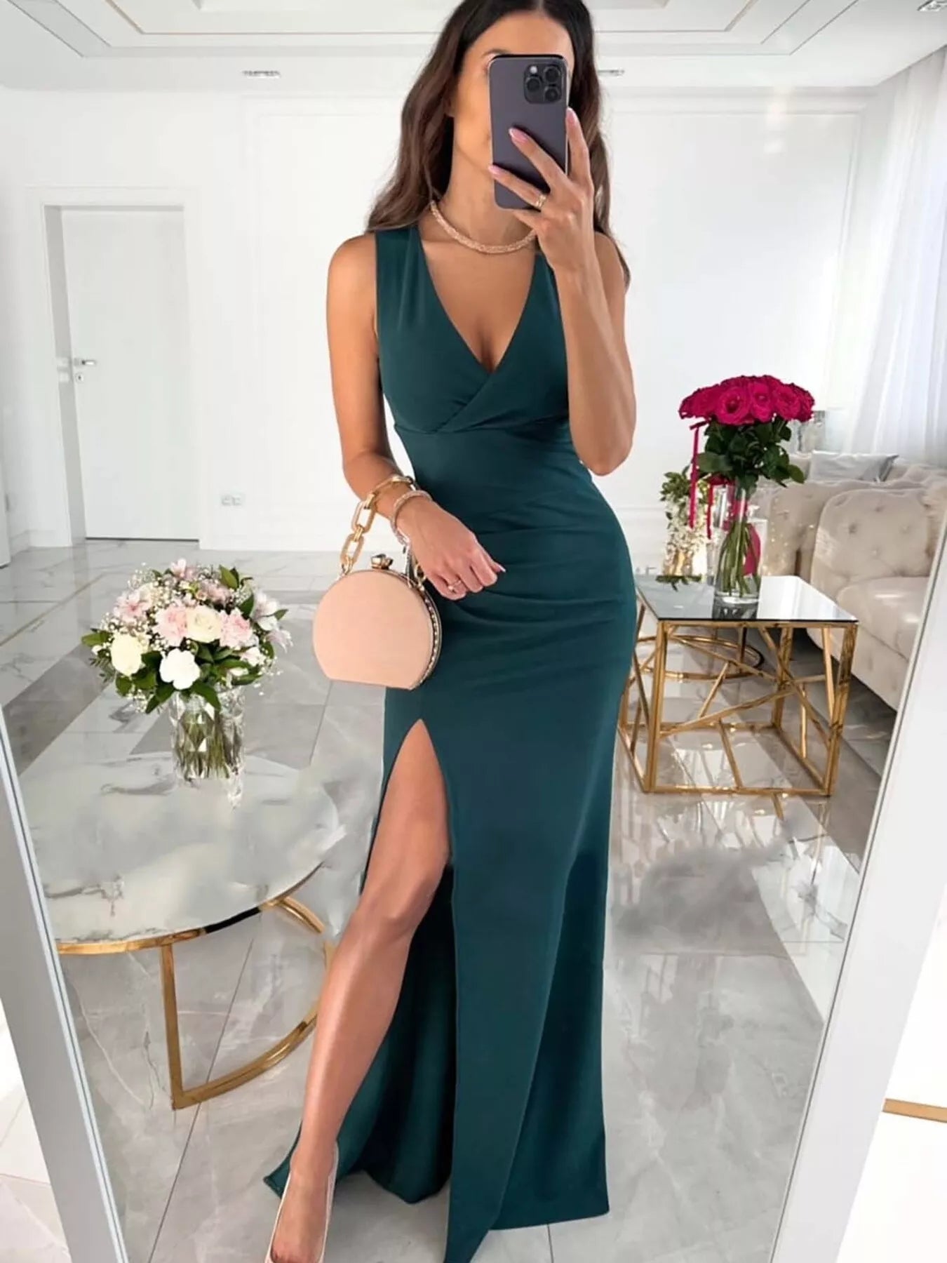 High-slit occasion dress back view