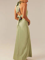 Women's wrap maxi dress with halter neckline