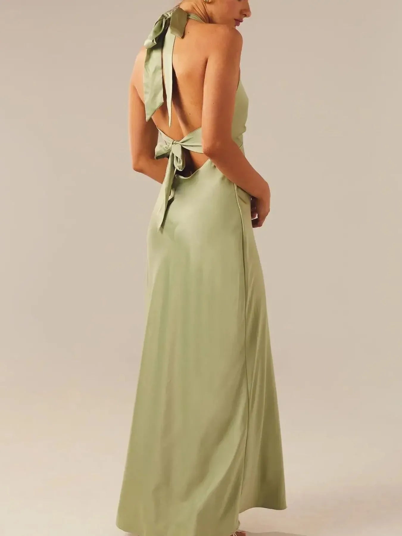 Women's wrap maxi dress with halter neckline