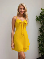 Gold Layered Sweetheart-Neck Bow Mini Cami Dress - product view 4