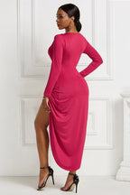 High-Low Ruched Surplice Long-Sleeve Dress - product image 2