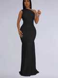 One-Shoulder Ruched Bodycon Slit Maxi Dress - product view 1