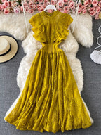 Yellow lace maxi dress ruffle detail