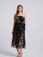 Floral appliqué midi dress side view