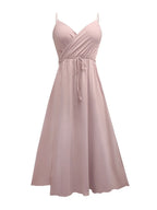 Pale blush wrap-style cami dress, front product view