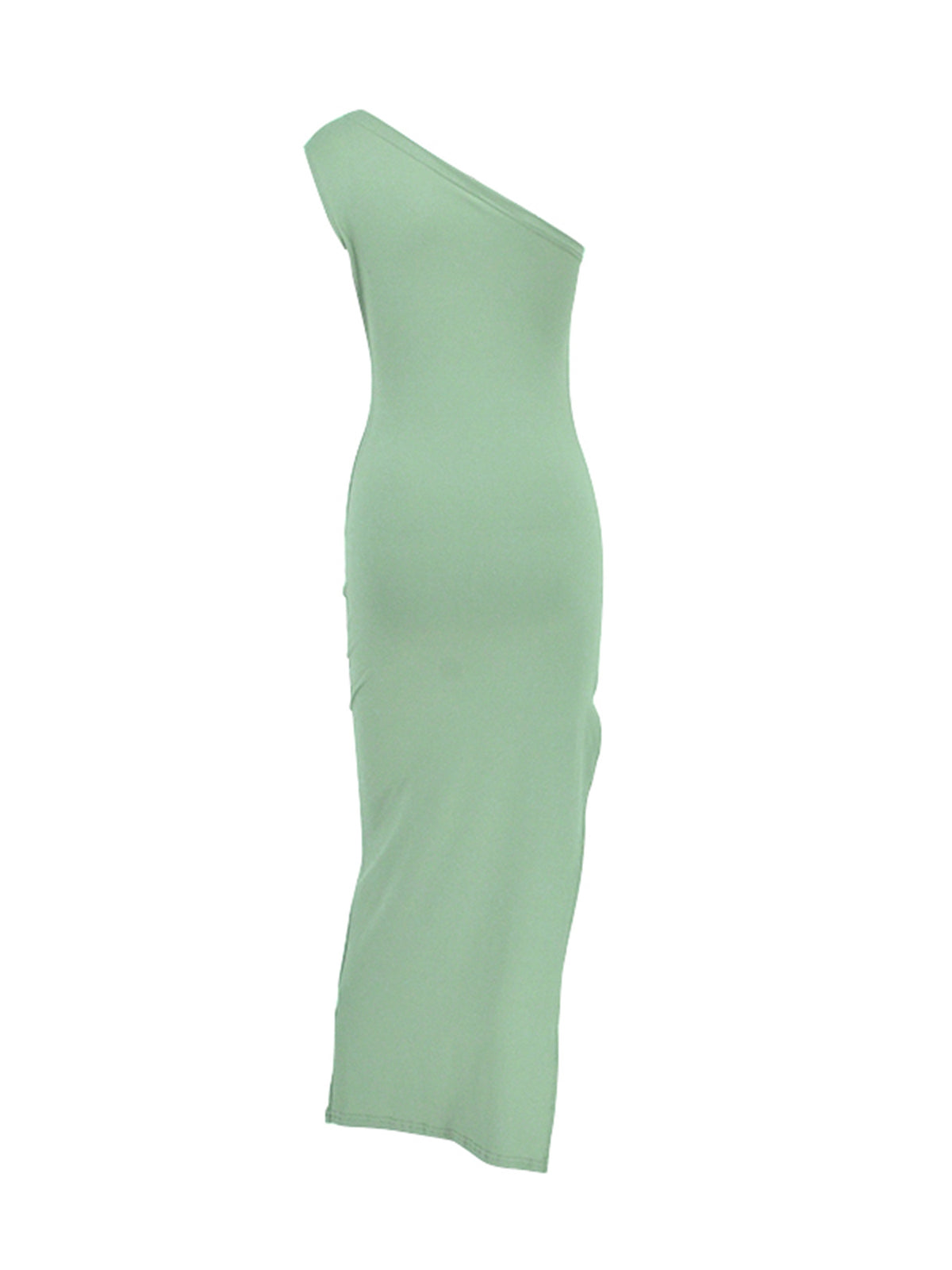 Green one-shoulder fitted dress, front view