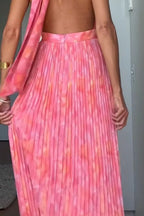 Pink Halter-Neck Pleated Backless Maxi Dress - product view 2