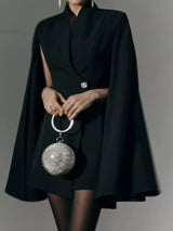 Black Cape-Sleeve Fitted Mini Blazer Dress – alternate view 4