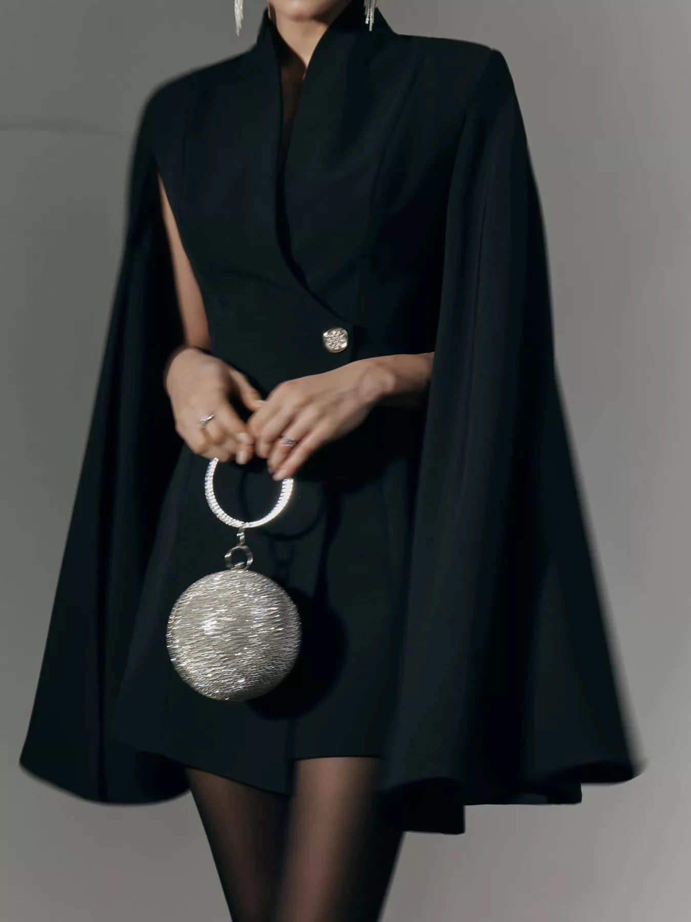Black Cape-Sleeve Fitted Mini Blazer Dress – alternate view 4
