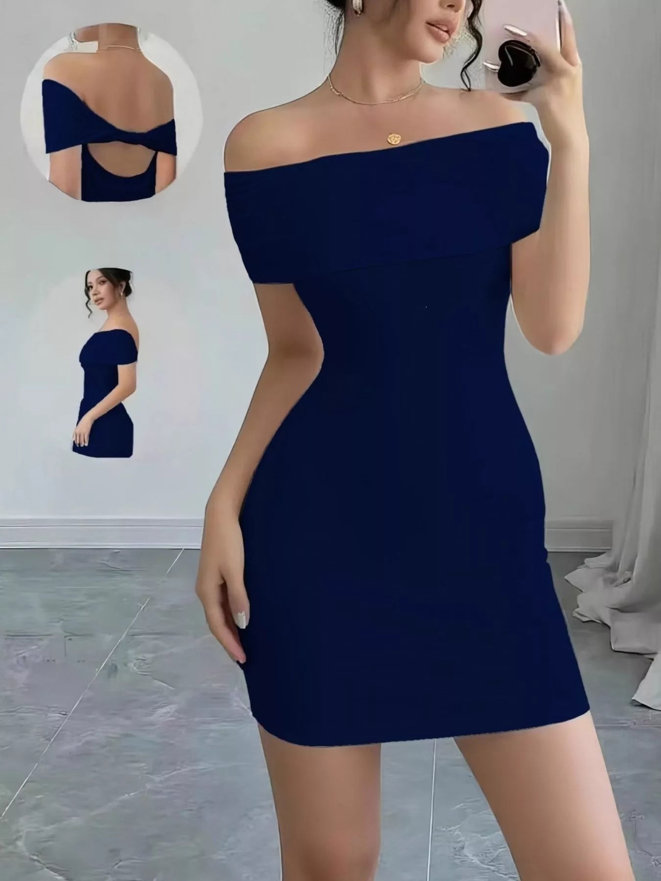 Off-shoulder mini dress back view