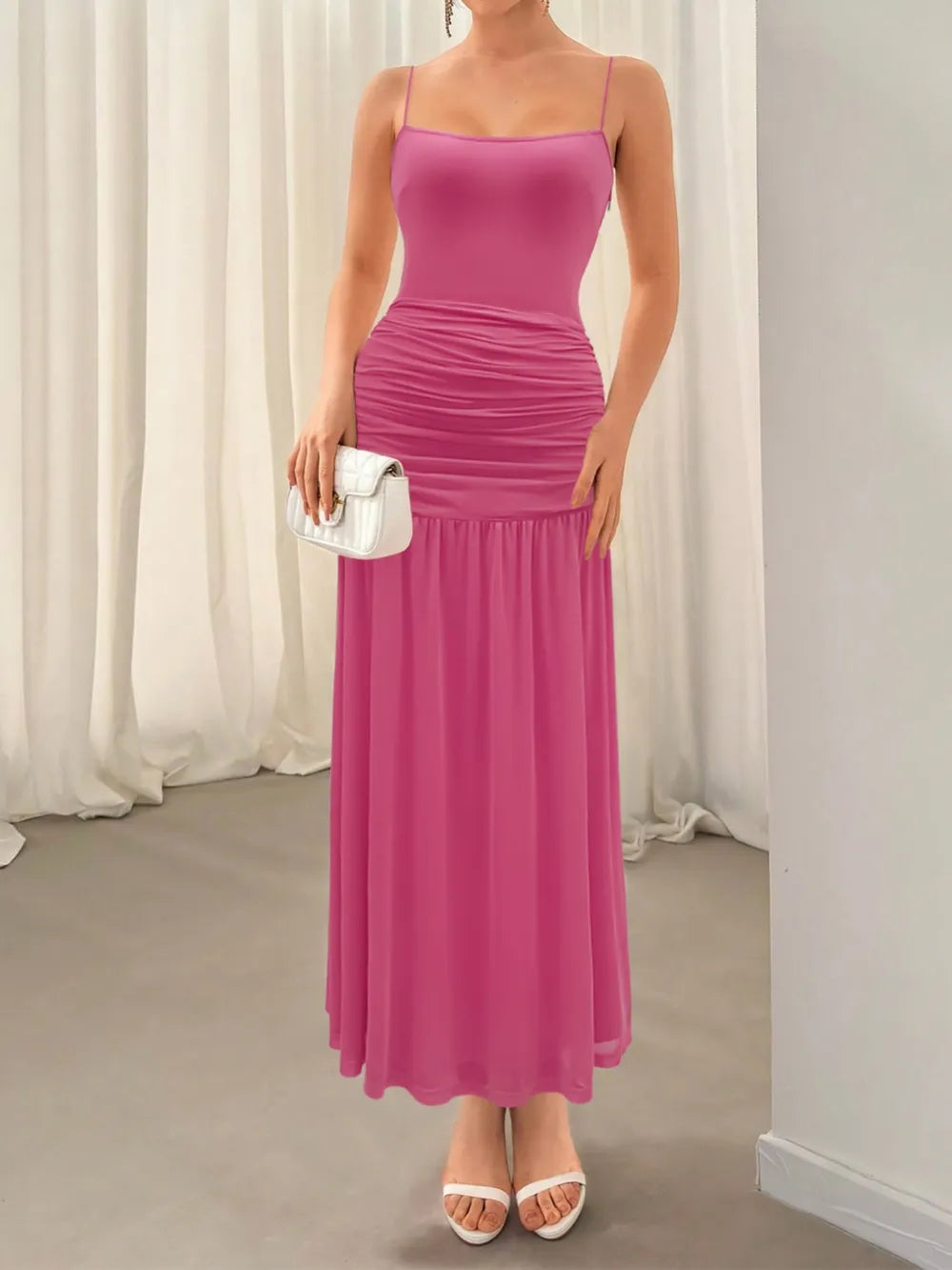 Ruched cami maxi dress full length view