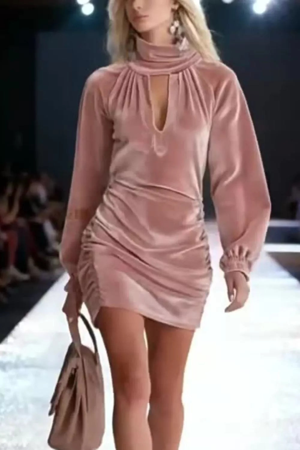 Dusty Pink Velvet Ruched Cutout Mini Dress – alternate view 3