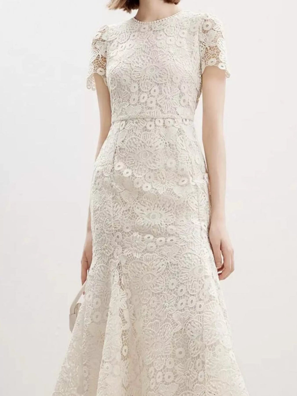 Short sleeve lace mermaid dress front view