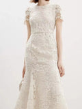 Short sleeve lace mermaid dress front view