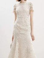 Short sleeve lace mermaid dress front view
