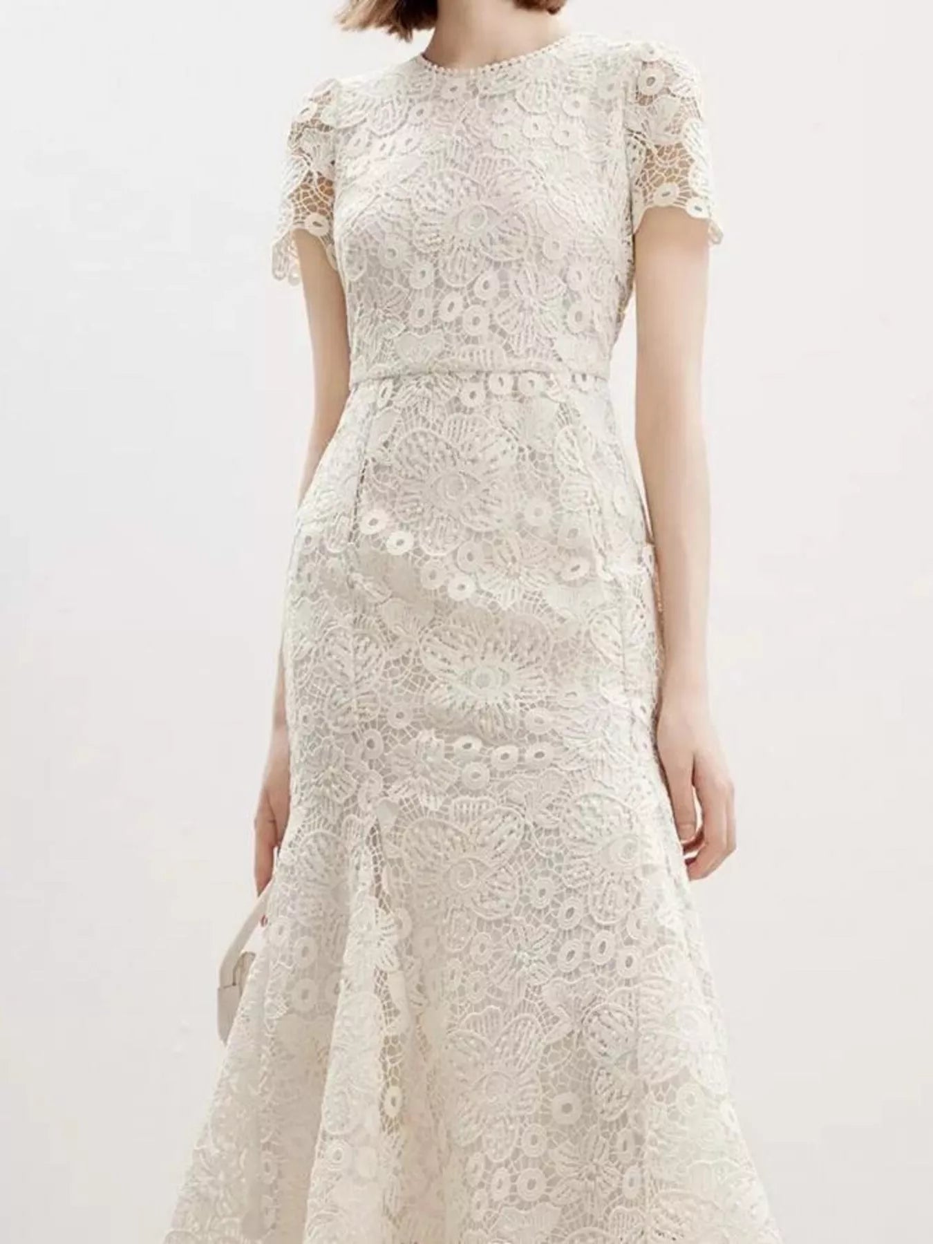 Short sleeve lace mermaid dress front view