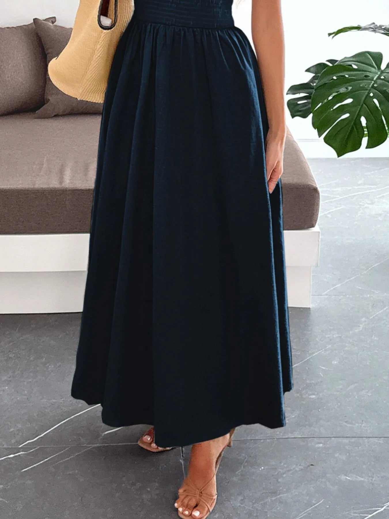 Smocked tube maxi dress side view