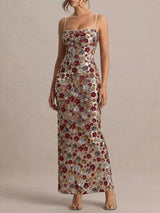 Multicolor floral sequin maxi dress side view