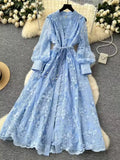 Lace tie-waist long sleeve dress