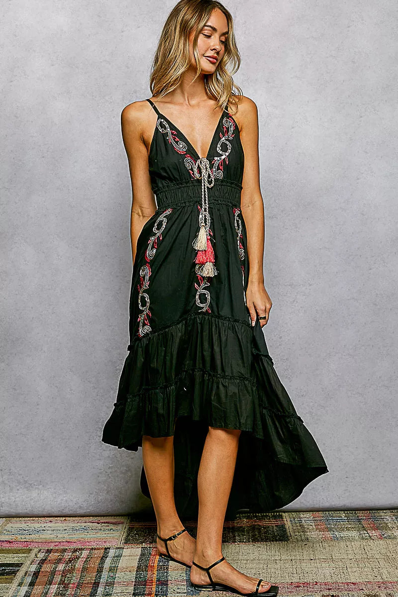 POL Embroidered Cotton Tiered Midi Cami Dress - product image 2