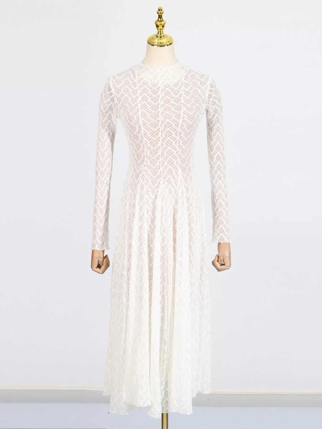 Mock-neck lace maxi dress sleeve detail