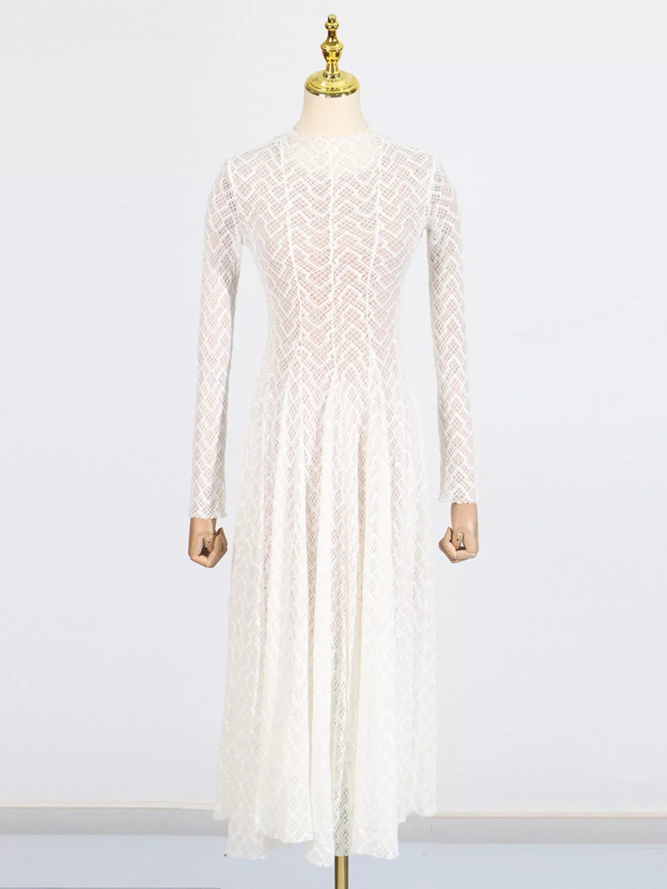 Mock-neck lace maxi dress sleeve detail