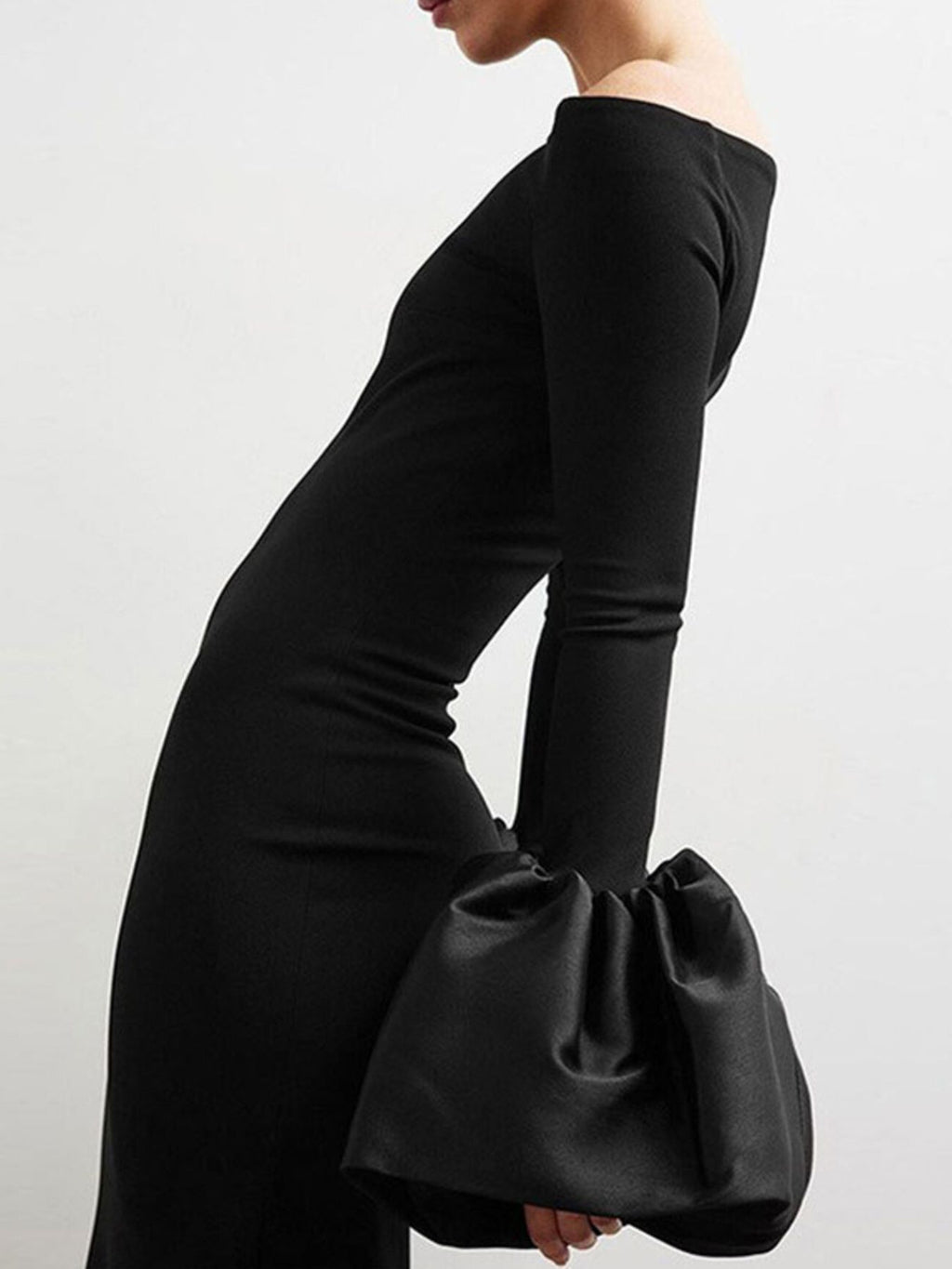 Black off-shoulder maxi dress front view