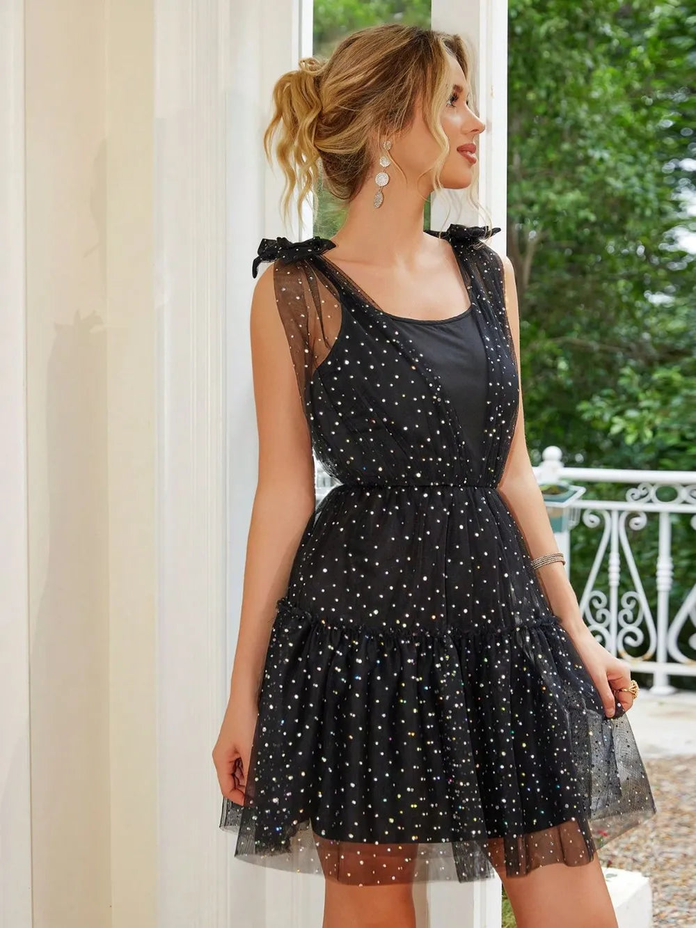 Black Scoop-Neck Frill Mini Cami Dress - product view 4